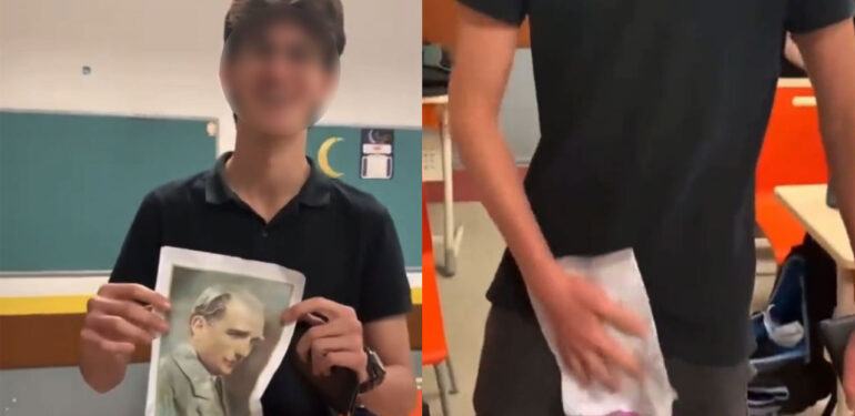 Atatürk’ün fotoğrafına ‘müstehcen’ hareketler yapan İmam Hatip’li yakalandı