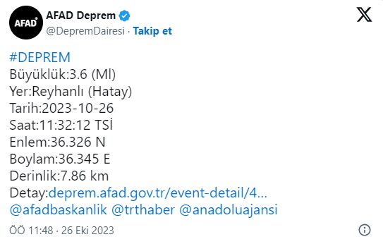 Hatay’da deprem…