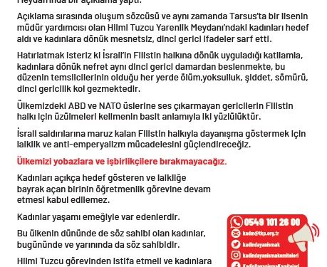 Tarsus Kadın Dayanışma Komitesi’nden tepki: “Hilmi Tuzcu yargılanmalıdır”